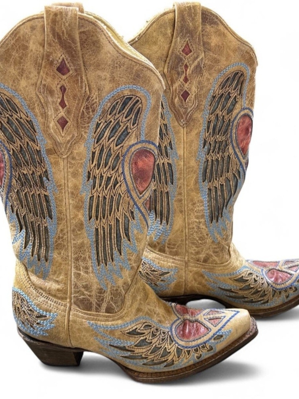 RARE Y2K Vintage Corral Heart, Peace Sign, & Angel Wings Boots ML
